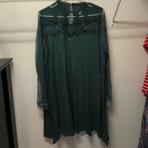 Green Mesh-Sleeved Dress